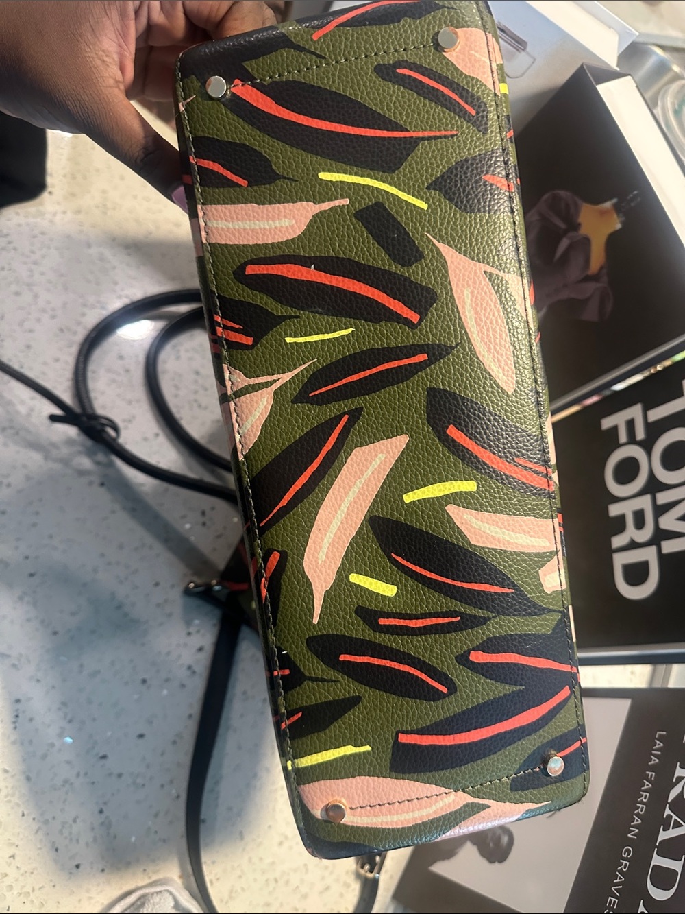 kate spade Olive Floral Print Tote with Pink Accents - Picture 7 of 15